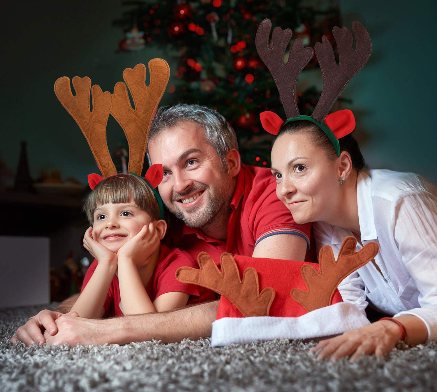 Reindeer Antlers Headband, Fascigrl 6Pcs Christmas Easter Holiday Party Hairhoops Gifts for Adult Girls Kids (Coffee reindeer with green hairband)