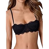 MakeMeChic Women's Lace Bralettes Balconette Spaghetti Strap Sexy Underwire Lingerie Bra