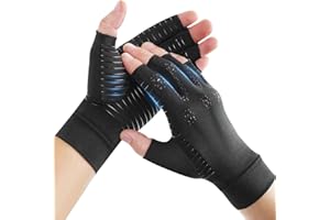 Donfri Copper Arthritis Compression Gloves for Women Men, Fingerless Carpal Tunnel Pain Relief Gloves, Hand Support Wrist Brace (L)