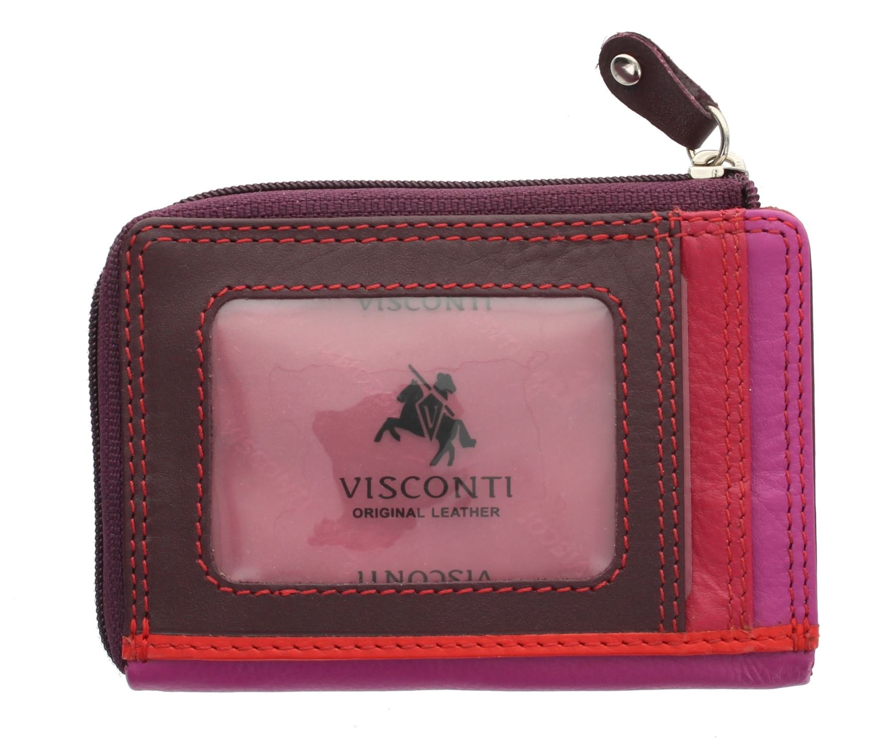 VISCONTI Leather Rainbow Collection PHI PHI Slimline Credit Card Purse RB110 Plum Multi