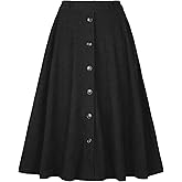 Allegra K Corduroy Skirt for Women Button Front High Waist Vintage Stretch A-Line Flared Casual Midi Skirts with Pockets