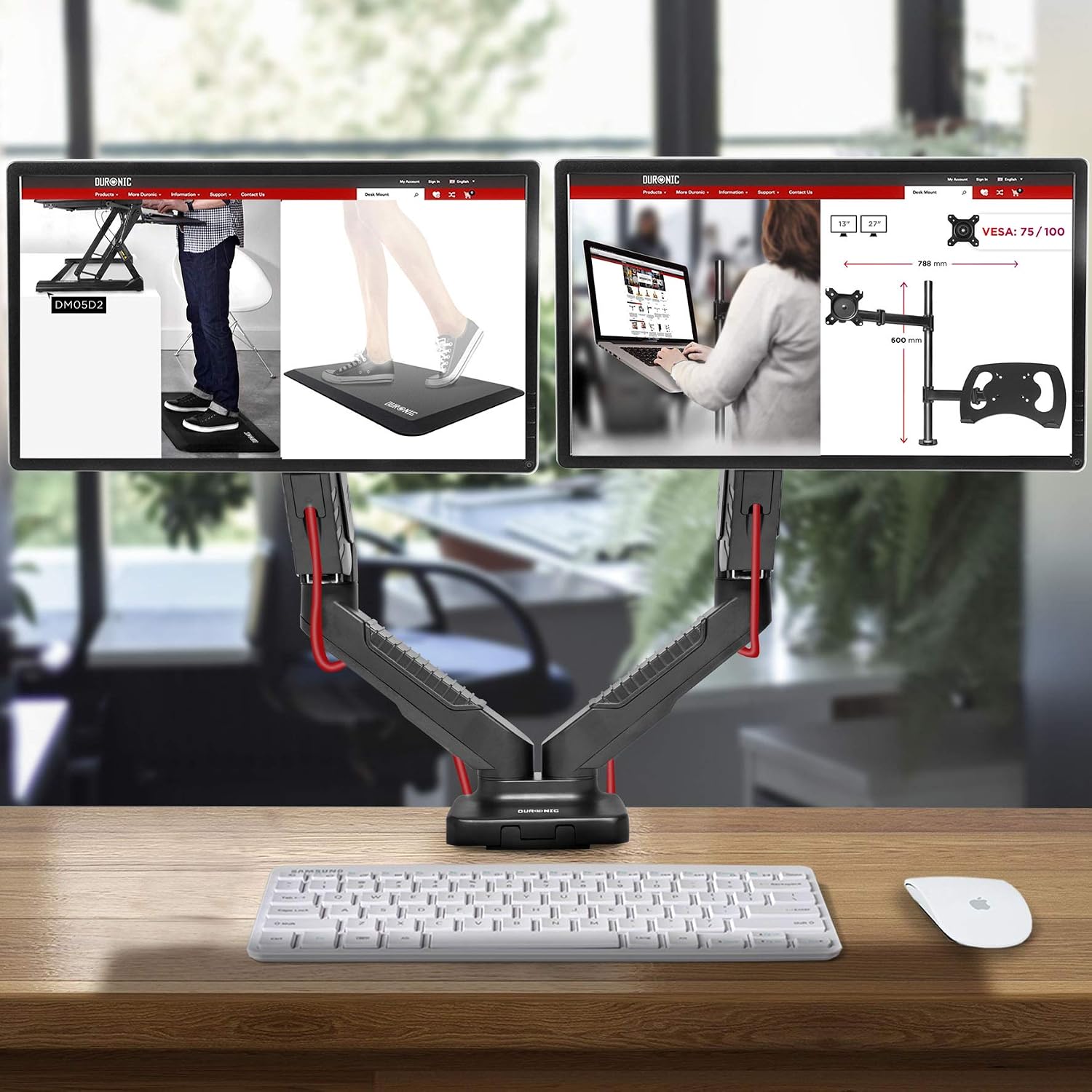 Duronic Monitor Arm Stand DMDC52, Double Gas-Powered PC Desk Mount, Black, Height Adjustable, For Two 13-24 LED LCD Screens - Image 3