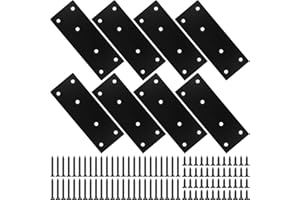 BOODVON Mending Plate, Metal Steel Flat Straight Brace Bracket, Black Double-Wide Joining Plate for Wood Furniture Fastening & Fixing with 2 Sets of Screws of Different Lengths(48x128mm, 2 Pack)