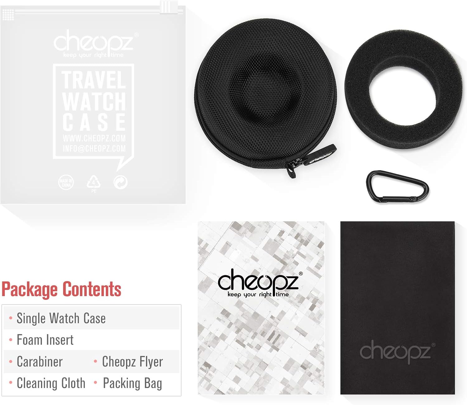 Cheopz Travel Watch Case Single Storage Box for Wristwatches & Smart Watches up to 50mm, Black: Cheopz: Watches