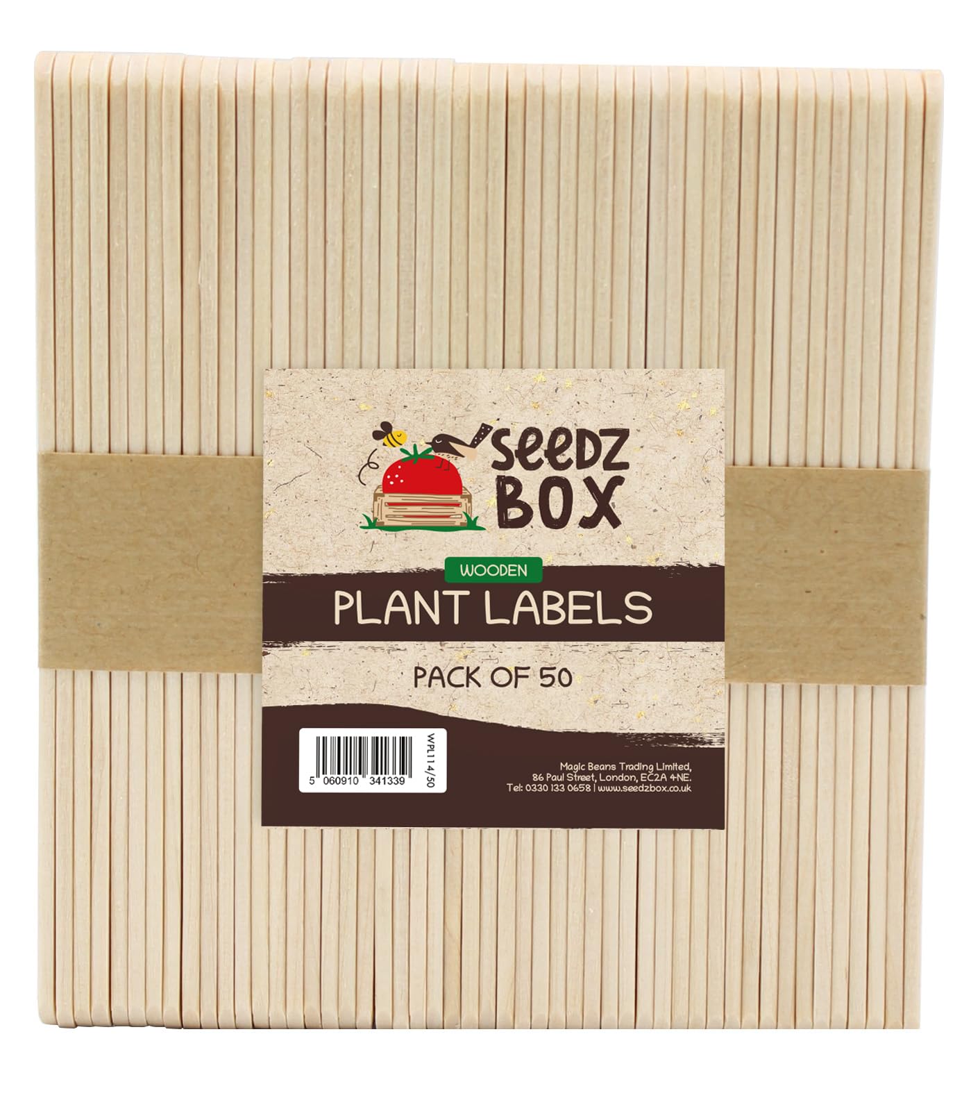 Wooden Plant Labels for Outdoor and Indoor Plants - 50 x Premium Birch Plant Labels - Mark with Pencil Ball-Point or Marker Pen - Less Smudging - Seedzbox