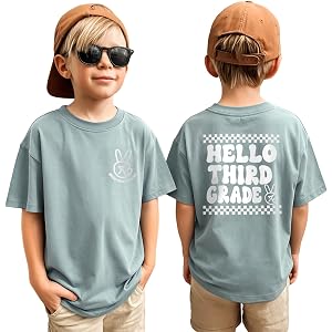 BOUTIKOME Toddler Boy Back to School Shirts Hello Firtst Second Third Grade T-Shirt Kids First Day of School Short Sleeve Tee