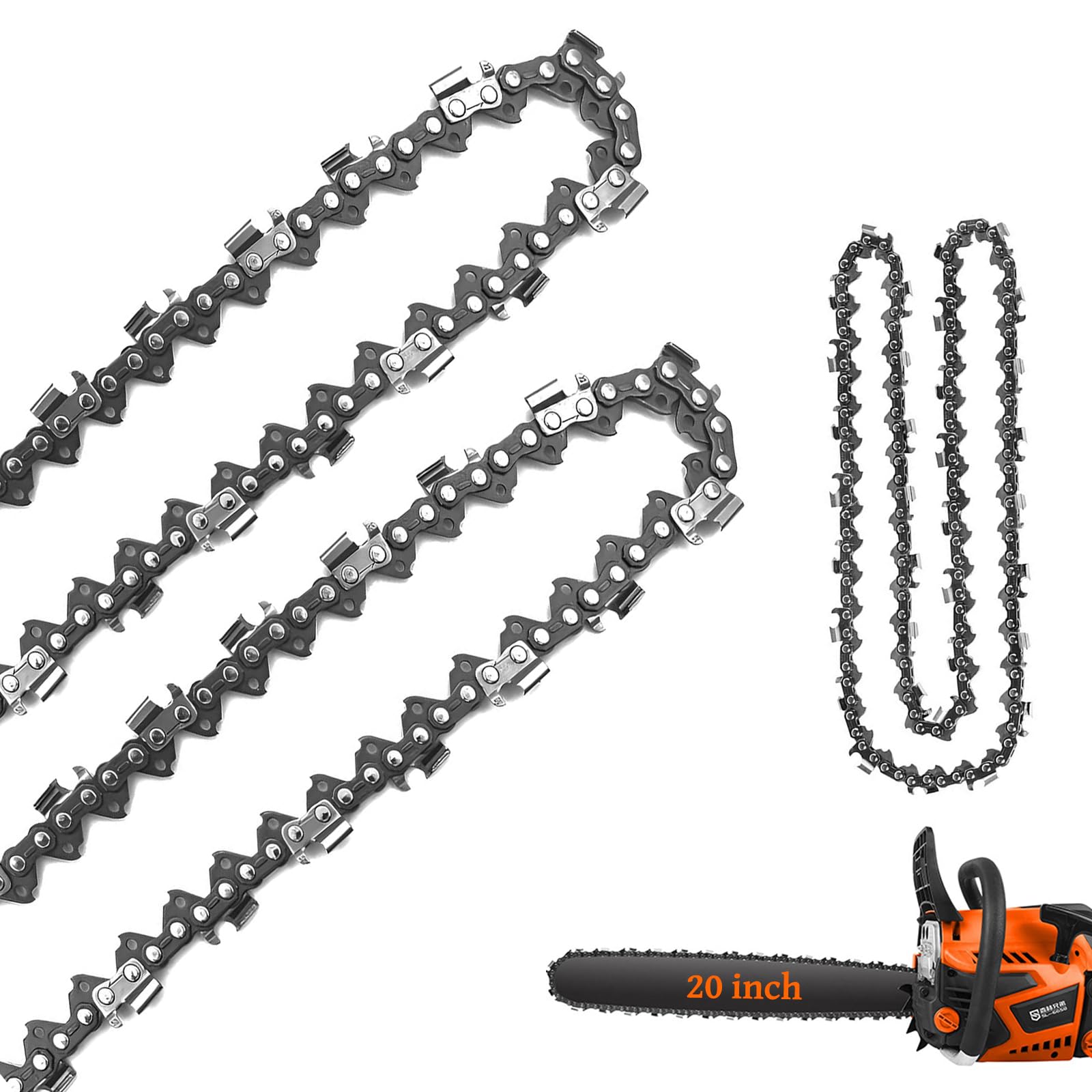 2 Pack 20 Inch Chainsaw Chain, Steel Chain Saw Chains 76 Drive Links 0.058" Gauge 0.325" Pitch Replacement Saw Chain Chainsaw Blade Repair Accessories for Tree Trimming