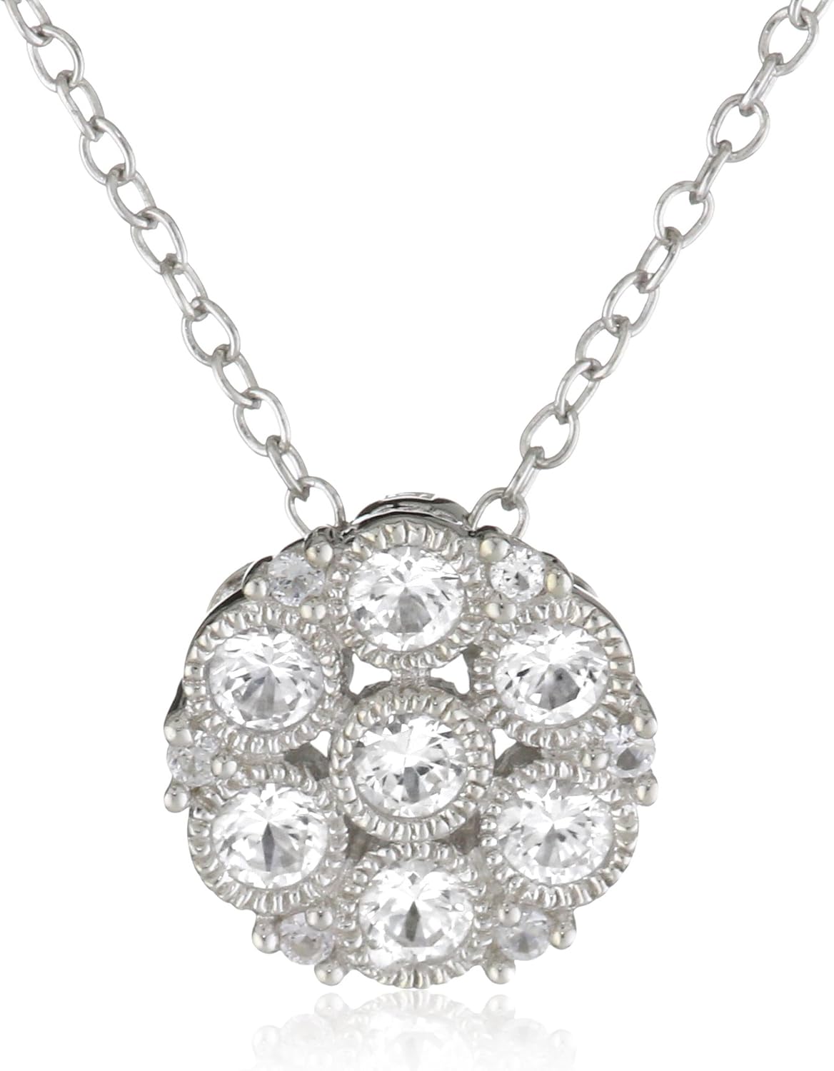 Amazon.com: Sterling Silver Created White Sapphire Fashion Pendant Necklace, 18