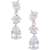 SWEETV Marquise Wedding Earrings for Brides, Bridesmaids, Teardrop Crystal Cubic Zirconia Bridal Drop Earrings for Women Prom