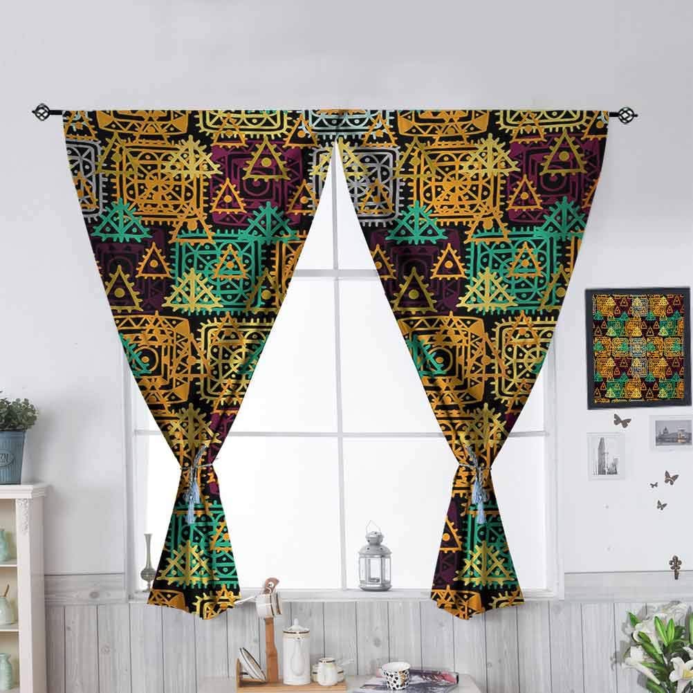 Hiiiman Rod Pocket Blackout Curtains Folk Aztec Motif with Ornate W63 x