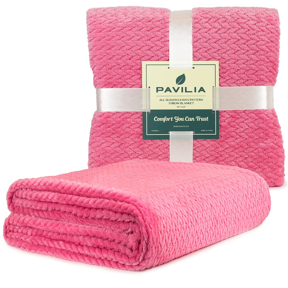 PAVILIA Luxury Soft Plush Pink Throw Blanket for Sofa, Couch Silky