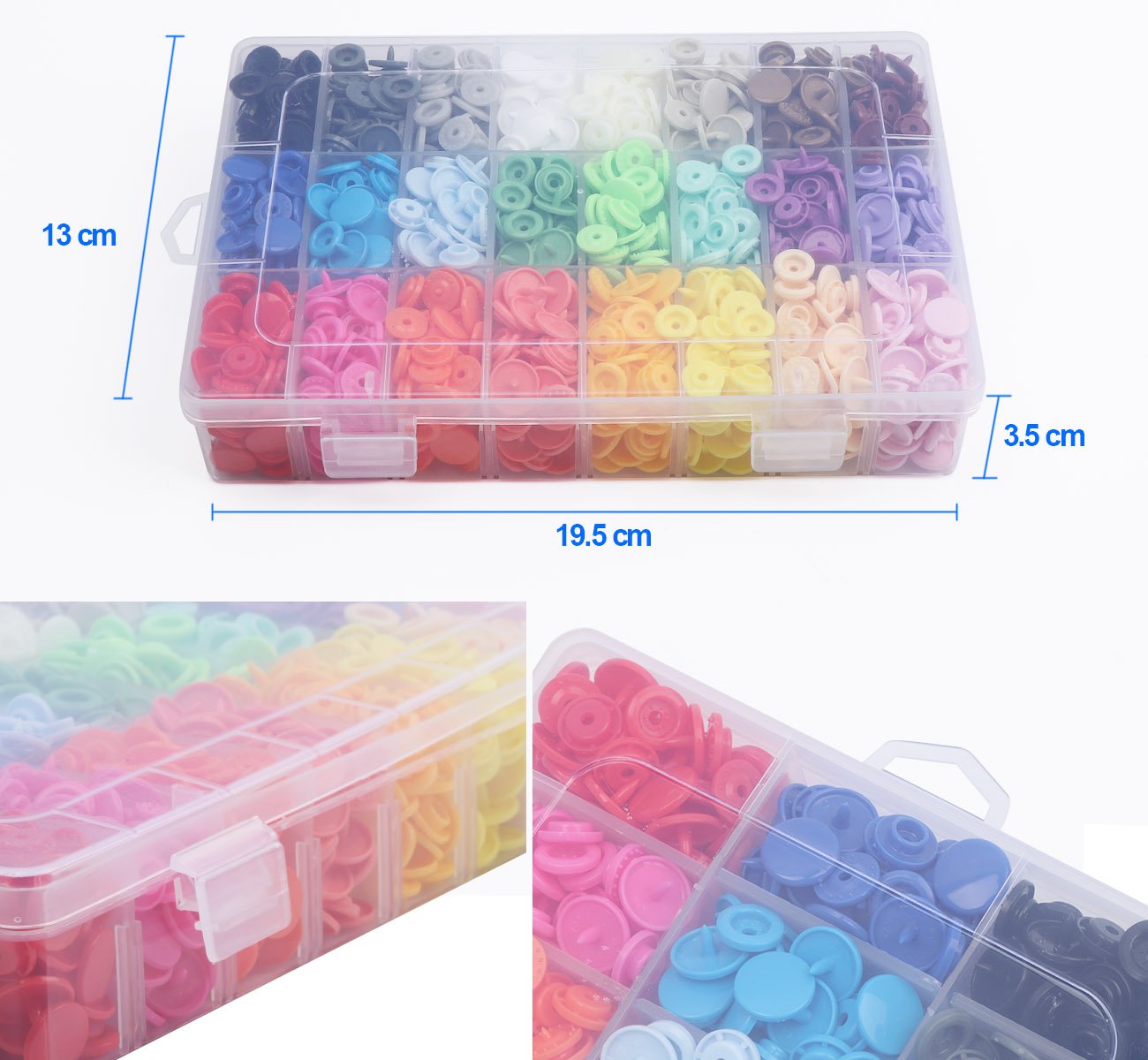 ilauke 408 Sets Plastic Snap Buttons, No-Sew T5 Snaps with Organizer Storage Case, Snap Buttons for Clothes Bibs Diapers Crafts