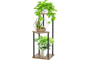 Oppro 3 Tier Plant Stand Indoor, Metal Wood Tiered Corner Plant Stands Pot Holder, Wood Flower Shelf Orchid Display Rack for Living Room Bedroom Outdoor Balcony Garden Patio, Black