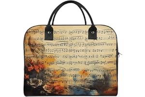 Vintage Music Note Tote Bag with Zipper Adjustable Crossbody Nylon Briefcase Large Capacity Work Bags Fashion Messenger Bag P