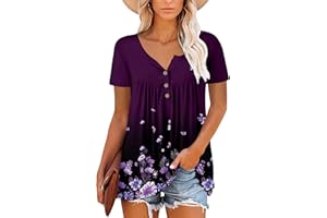 noabat Womens Henley Shirts Ladies Long Sleeve Tunic Top V Neck Flower Blouse Top