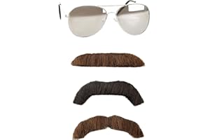 FUN COSTUMES Adult Super Troopers Mustache and Sunglasses Kit, Self-Adhesive Mustaches and Aviator Sunglasses