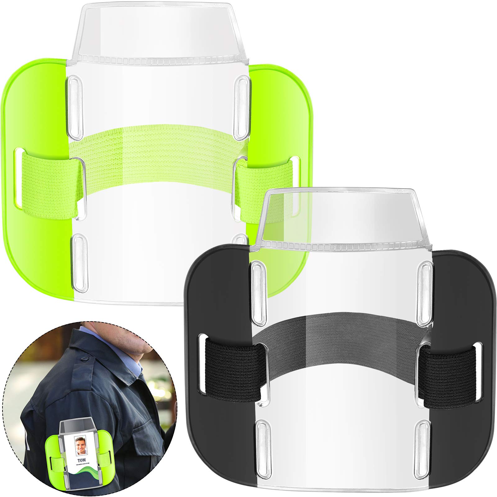 Zonon 2 Pcs Hi Vis Sia Arm Badge Holders Adjustable ID Cards License Security Badge Holder for Emergency Rescue Personnel, Security Personnel, Guards, Bouncers, Doorman(Fluorescent Green, Black)