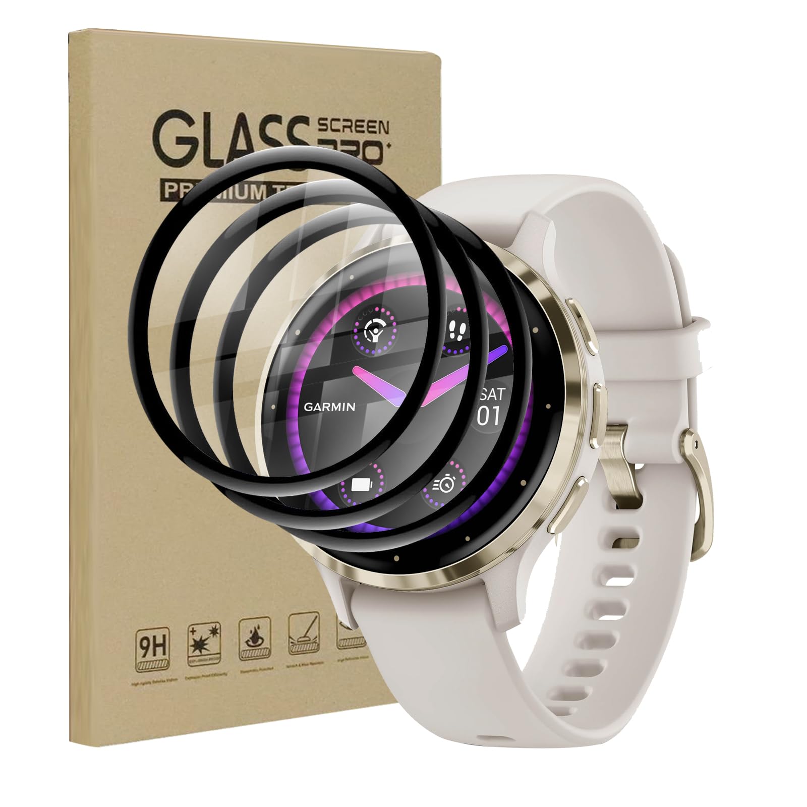 KZIOACSH Screen Protector for Garmin Venu 3s, 3 Pack Full Coverage 3D Curved Edge Anti-Scratch Protective Film [Not Glass] High Definition Transparent Anti-Fingerprint Shatterproof PET Cover Film