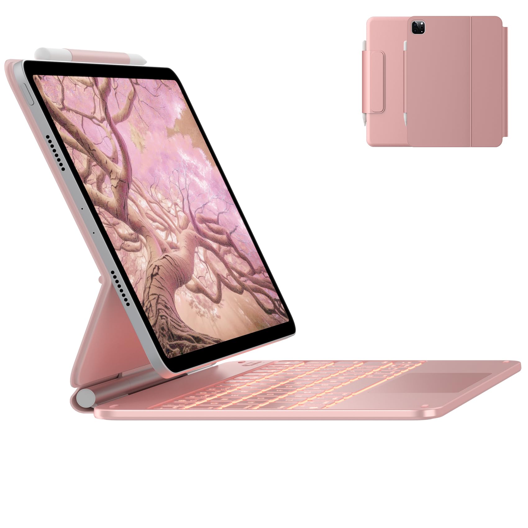 Photo 1 of typecase Edge Keyboard Case for iPad Air 11-inch(M4/M3/M2, 2026/2025/2024), iPad Pro 11" (4th/3rd/2nd/1st Gen) & iPad Air 10.9" 5/4th Gen, Multi-Touch Trackpad, 11-Color Backlight, Rose Gold