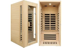 KUNSANA 1 Person Infrared Sauna, Home Sauna, Hemlock Wood Far Infrared Sauna Indoor, 1,300watt, Low EMF Infrared Saunas for Home with Bluetooth Speakers, LED Light, Smart Display