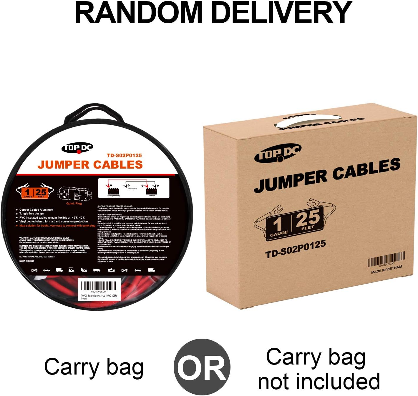TOPDC Jumper Cables with Quick Connect Plug 1 Gauge 25 Feet 700Amp Heavy Duty Booster Cables with Carry Box (Or Bag) (1AWG x 25Ft): Automotive
