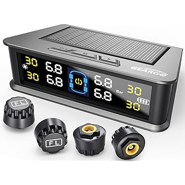 Solar TPMS Tire Pressure Monitoring System - 6 External Sensors, LCD Display, Voice Alarm For Cars/Trucks