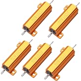 uxcell 5pcs 50W 10 Ohm 5% Aluminum Housing Case Resistor, Wirewound Resistors Screw Tap Chassis Mounted, Gold