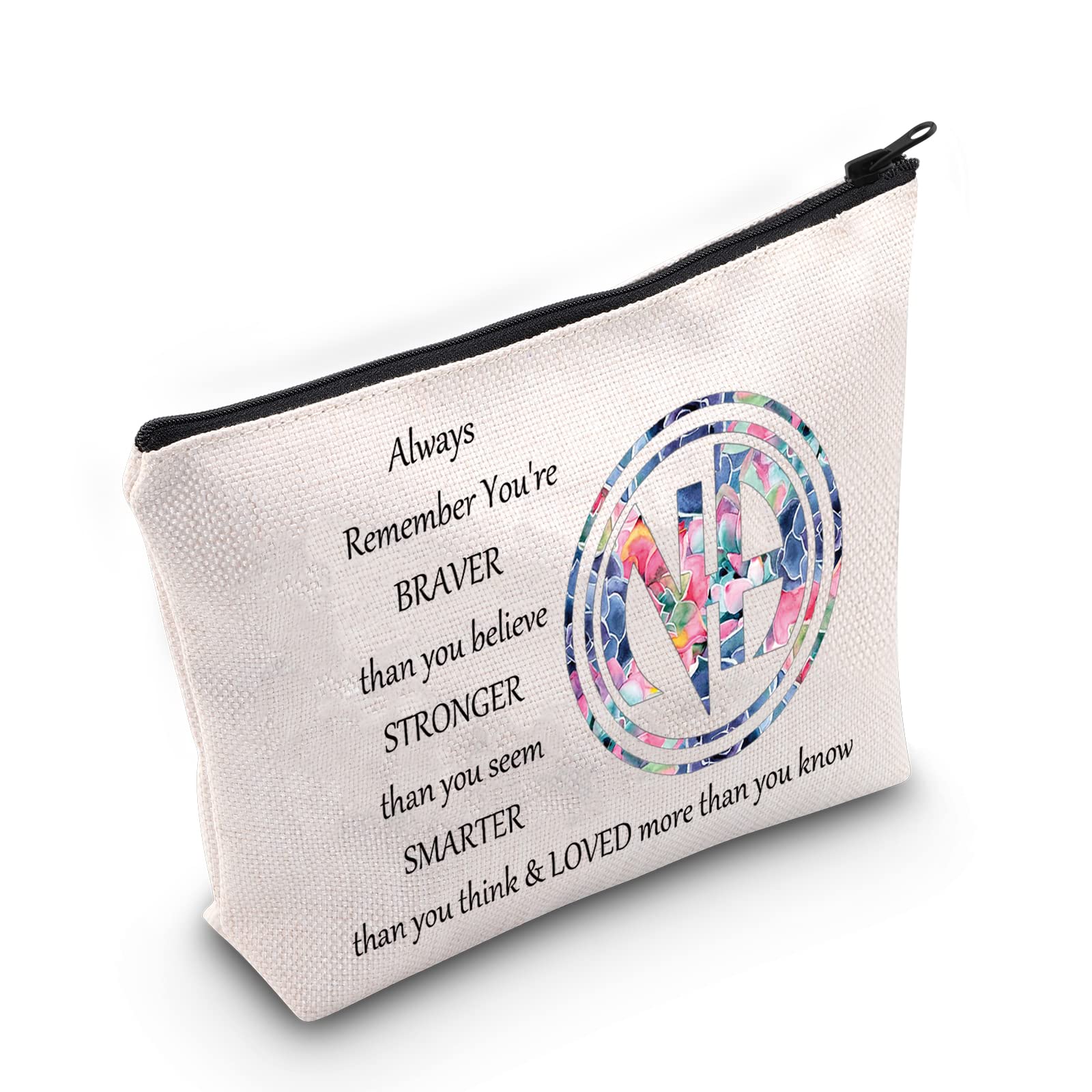 LEVLO Narcotics Anonymous Cosmetic Make up Bag NA Sobriety Gift NA Recovery You Are Braver Stronger Smarter Than You Think Makeup Zipper Pouch Bag For Women Girls, NA Sobriety Bag, Make Up Bag