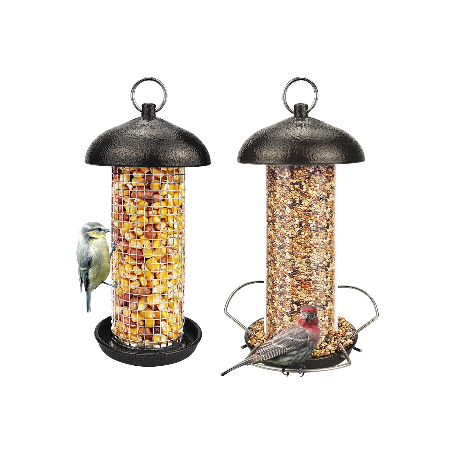 Urban Deco Hanging Bird Seed Feeders Set Metal Tube Mixed Seed Feeder Peanut Sunflower Seed Feeder with Hanger for Garden Outside Great for Attracting Wild Birds (𝐂𝐨𝐟𝐟𝐞𝐞-𝟐 𝐏𝐚𝐜𝐤)