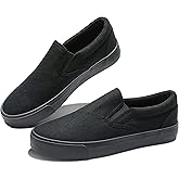 Obtaom Women's White Sneakers Black Slip on Shoes for Women Low Top Canvas Loafers