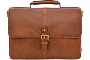 HIDESIGN Charles Leather 15-Inch Laptop Compatible Briefcase Work Bag, Tan, Under Seat