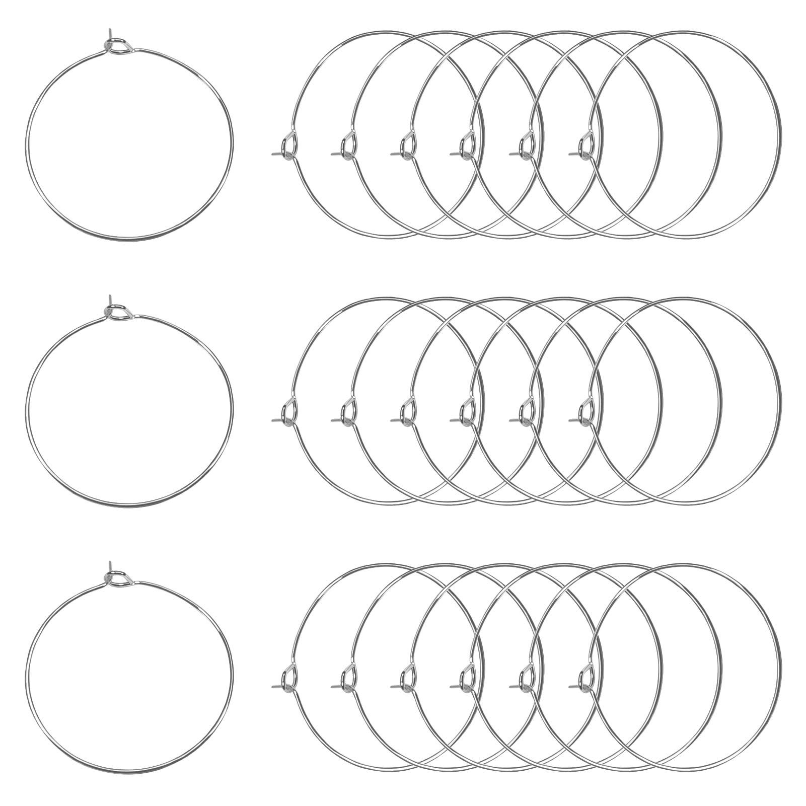 TOAOB 100pcs 25mm Wine Glass Charm Rings Silver Plated Open Jump Rings Earring Beading Hoop for DIY Jewelry Making Wedding Party Festival Favor