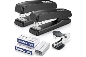 Desktop Office Stapler with 2000 Staples: IMLIKE Half Strip Desk Staplers, take 26/6 Staples 25 Sheets Capacity, Metal Construction, Non-Slip Base, Black, 2-Pack