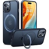 TORRAS Magnetic Kickstand for iPhone 15, 14, 13, & 16e Case [Fit for MagSafe][Sturdy & Versatile Stand] Military-Grade Shockproof Translucent Slim Protective Anti-Fingerprint Anti-Scratch, Black