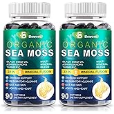BEWORD Organic Sea Moss Softgels, 180 Capsules - with Irish Sea Moss, Vitamin C,D3, Black Seed Oil, Ashwagandha, Turmeric, Bladderwrack, Burdock, Rhodiola Rosea - Immune, Skin & Energy Support, 2 Pack