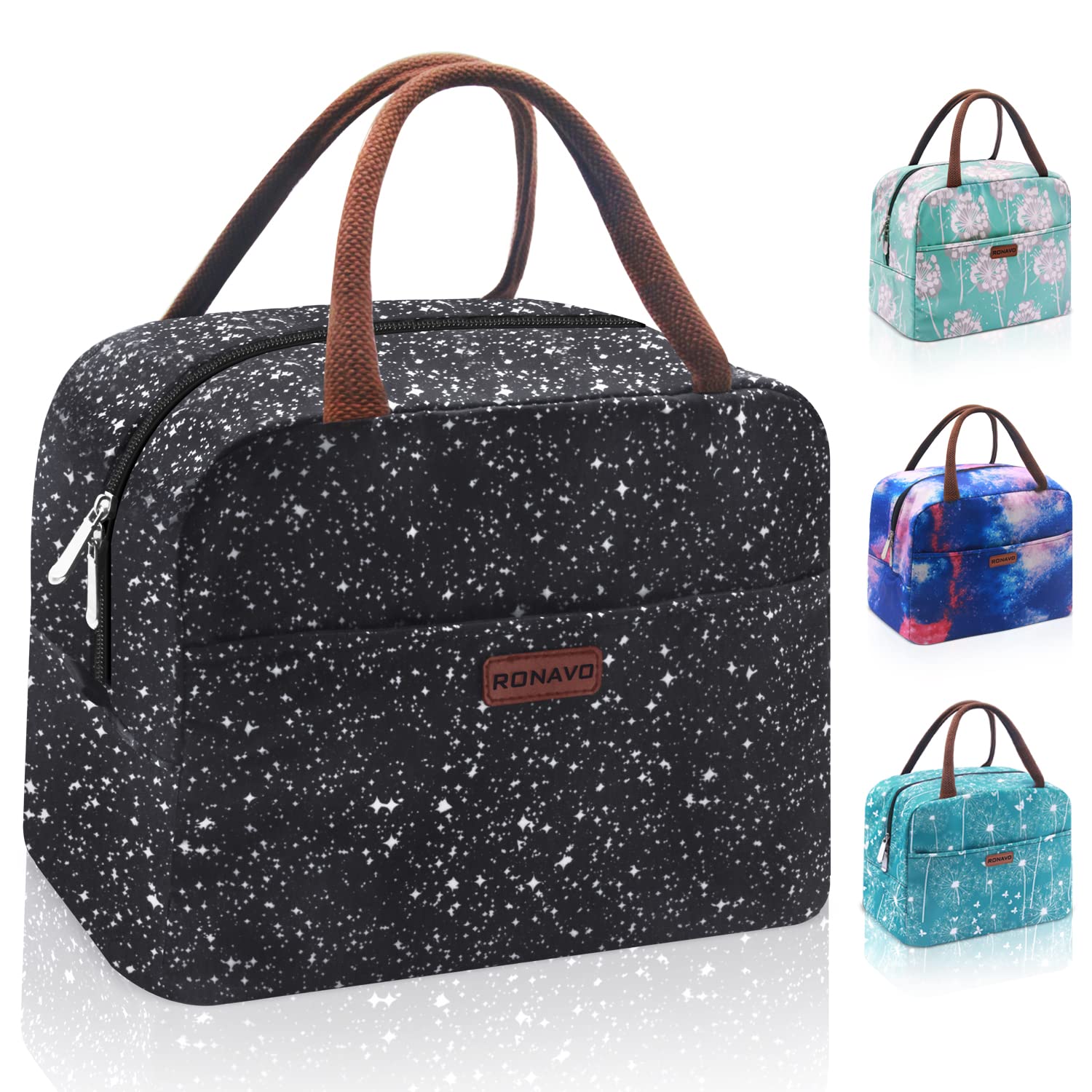 Womens Lunch Bags-Lunchbox for Work & Travel Lunch Bag,Soft Sided Coolers Insulated Bags Larger Capacity by RONAVO (Black Starry)