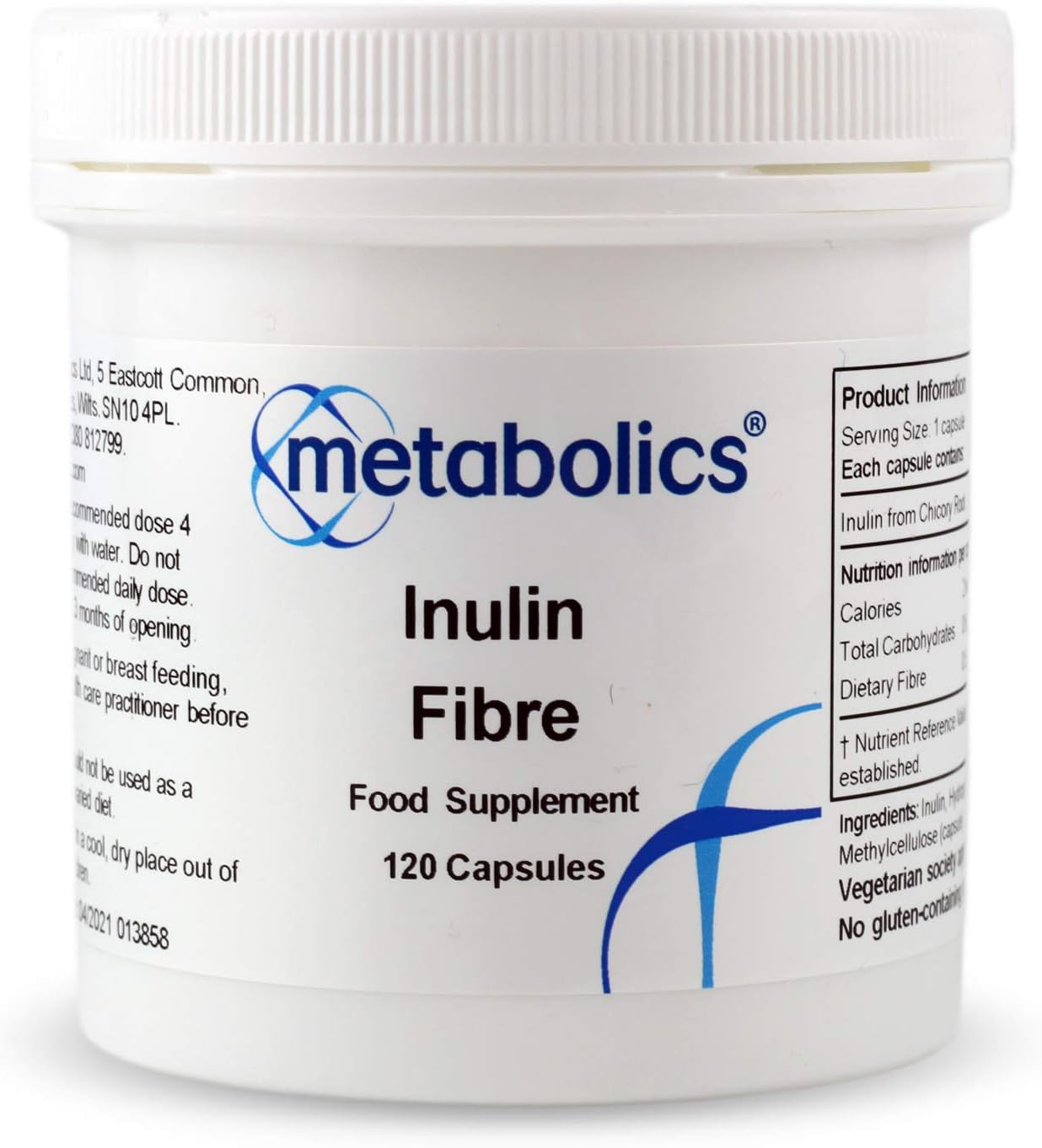 Metabolics Inulin Fibre Supplement 585mg, 120 count (Pack of 1)