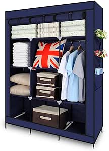 Armario Ropero Plegable de Tela con 3 Puertas de Cremallera, Estante