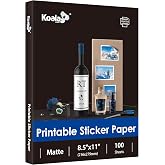 Koala Thin Sticker Paper for Inkjet &amp; Laser Printers, Matte White | 100 Sheets, 8.5x11 Inch, Printable Full Sheet Label Paper for Custom Stickers, Crafts