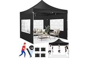 COBIZI 10x10 Pop up Canopy Tent Heavy Duty with 4 Sidewalls, Easy Set-up Commercial Outdoor Party Tent, 100% Waterproof Wedding Gazebo, 3 Height Adjustable with Wheeled Bag,Black