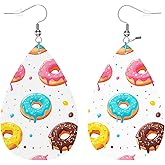 Zokola Donuts Earrings For Women Friends Gift, Colored Sprinkles Pink Chocolate Lemon Donuts Drop Earrings Set, Lightweight Teardrop Faux Leather Earrings Jewelry