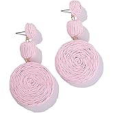 Statement Raffia Boho Round Dangle Ball Earrings - Cute Handmade Summer Bohemian Dangling Jewelry for Women