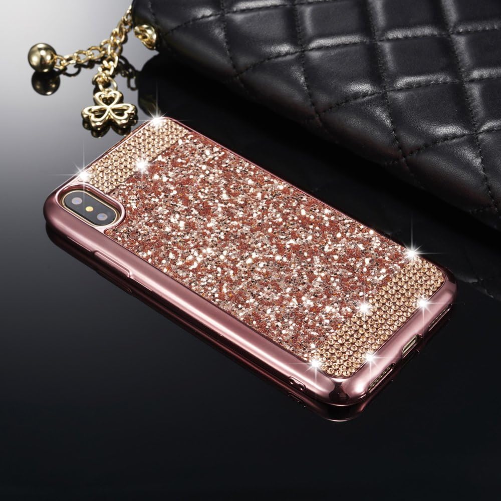 ZCDAYE Case for iPhone XS Max, Bling Glitter [Crystal Rhinestone Diamond] Soft TPU Rubber Silicone [Electroplating Edge] Shockproof Protective Case Cover for Apple iPhone XS Max - Rose Gold