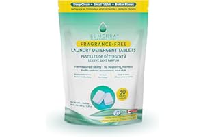 Lumehra Fragrance Free Laundry Detergent Tablets, Gentle on Clothes, Eco Friendly, Made in Canada, 30 Pre-Measured Tablets, 4