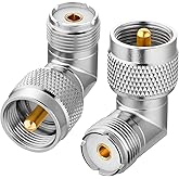 PL259 Right Angle, 2-Pack RFAdapter UHF Male to Female RF Coax Connector Adapter, 90 Degree Elbow for CB Ham Radio Antenna, C