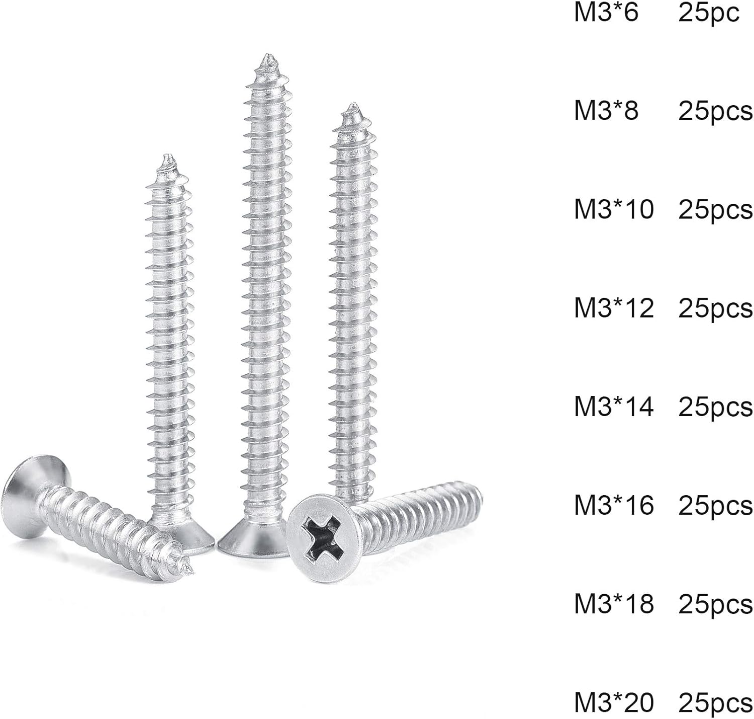 Lag Bolts 200pcs/set Countersunk Flat Head Tapping Screws