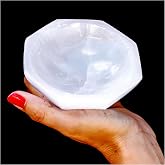Om Zone Large Selenite Bowl Polished Selenite Crystal Charging Station for Cleansing and Charging Crystals Collection of Crystals and Healing Stones 4" Octagon