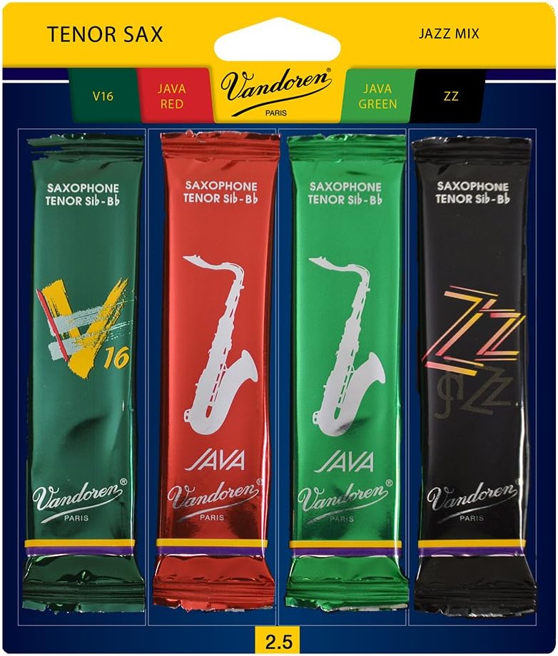 Amazon.com: Vandoren SRMIXT25 Tenor Sax Jazz Reed Mix Card includes 1 each ZZ, V16, JAVA and ...