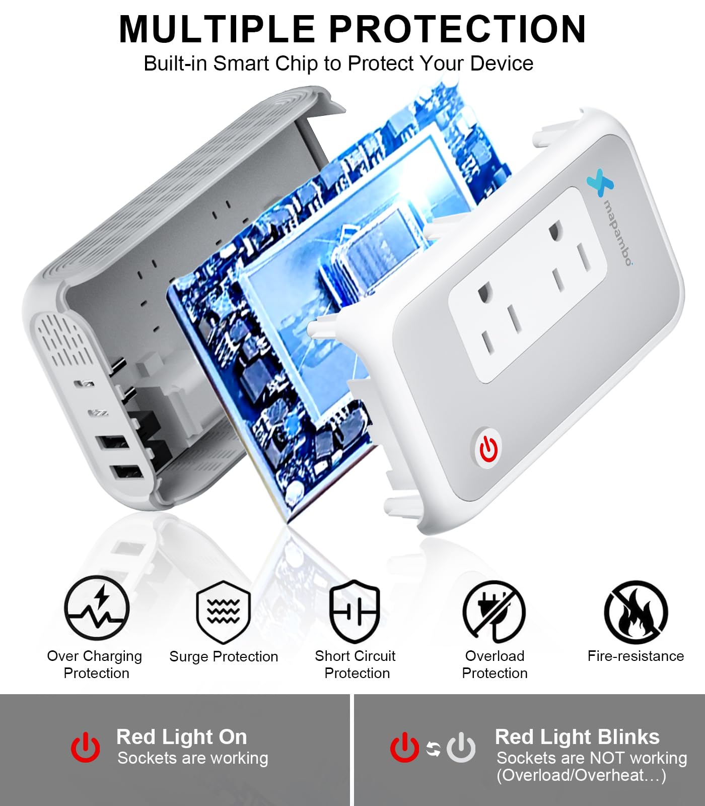 220V to 110V Converter, Mapambo 250W Voltage Conterver US to Europe, Step Down Converter for Curling Iron, Straightener-2 AC Sockets with 2 USB-A & 2 USB-C Ports