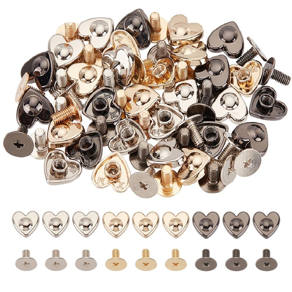 GORGECRAFT 30PCS 3 Colors Screwback Stud Heart Rivets Handbag Button Leathercraft Handmade Flat Bags Stud Shown Heart Garments Clothing Crafts Shaped Foot Nailhead Screwback Rivet Metal Decoration